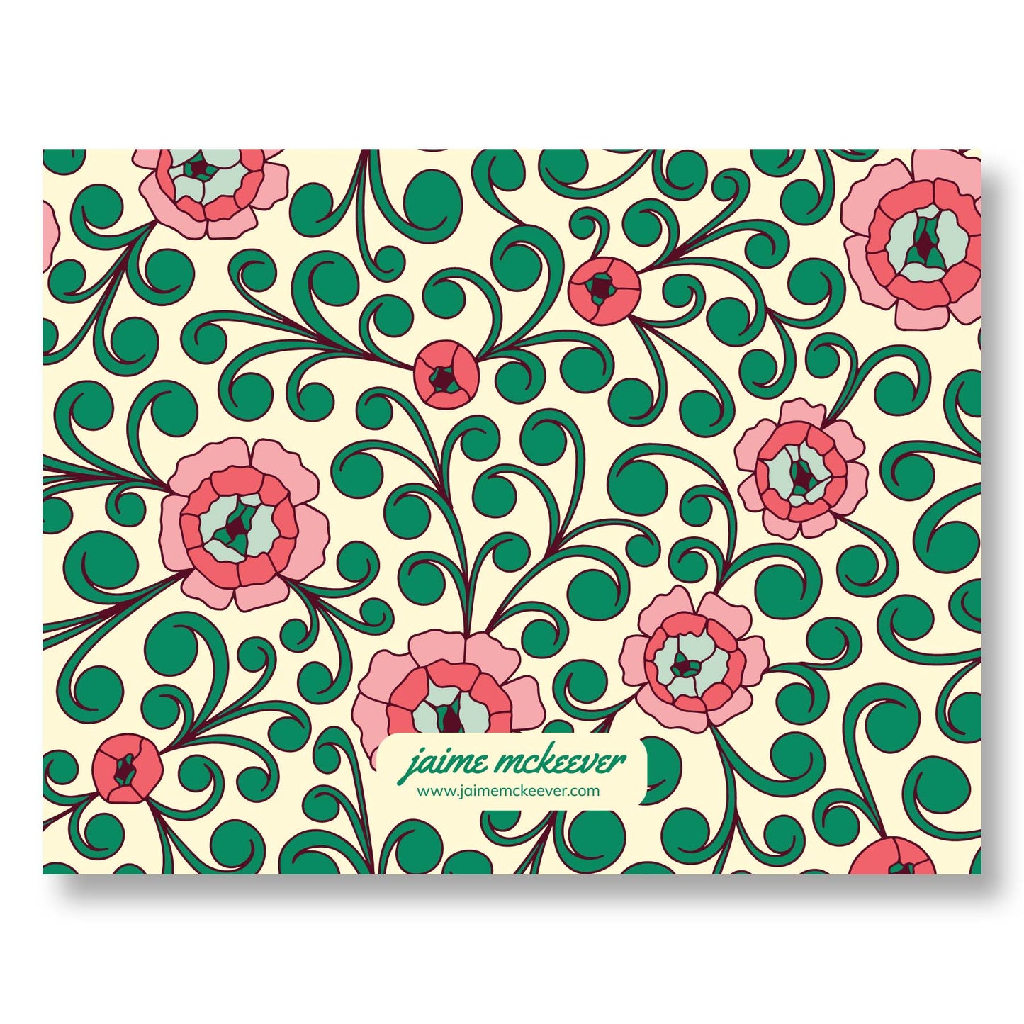 Floral Holiday / Winter Notecard Set of 8 – Roses & Scrolls Design – A2 Cards & White Envelopes – Belly Band Wrapped