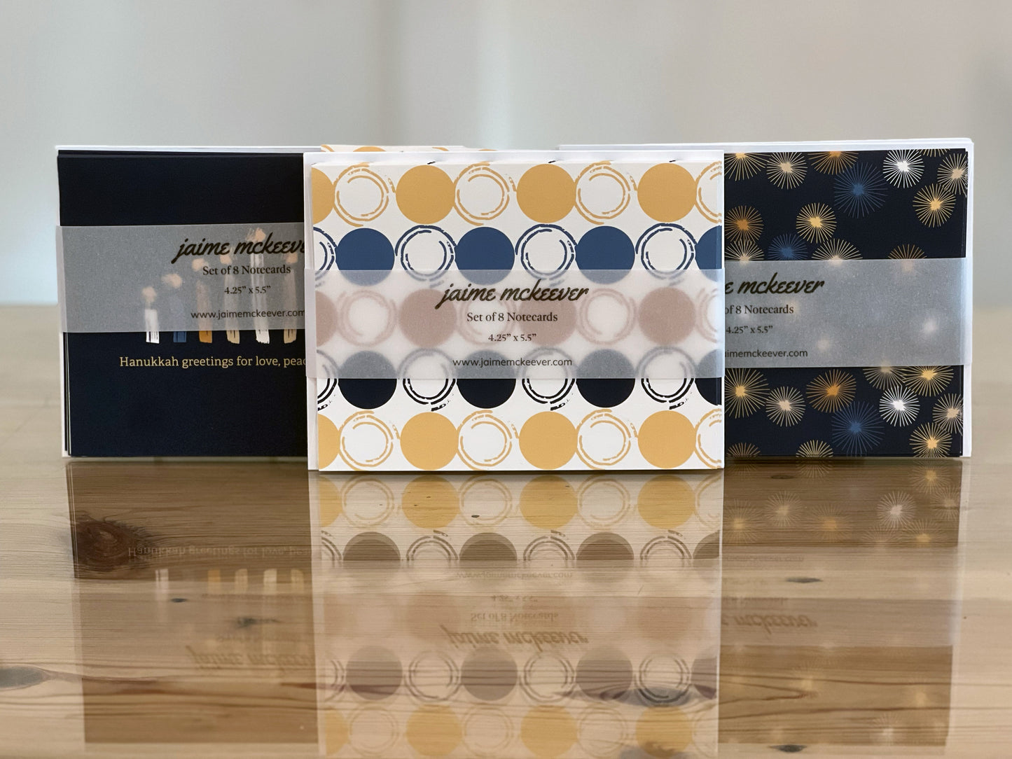 Hanukkah / Light Greeting Notecard Set of 8 – Brush Stroke Design – A2 Cards & White Envelopes – Belly Band Wrapped