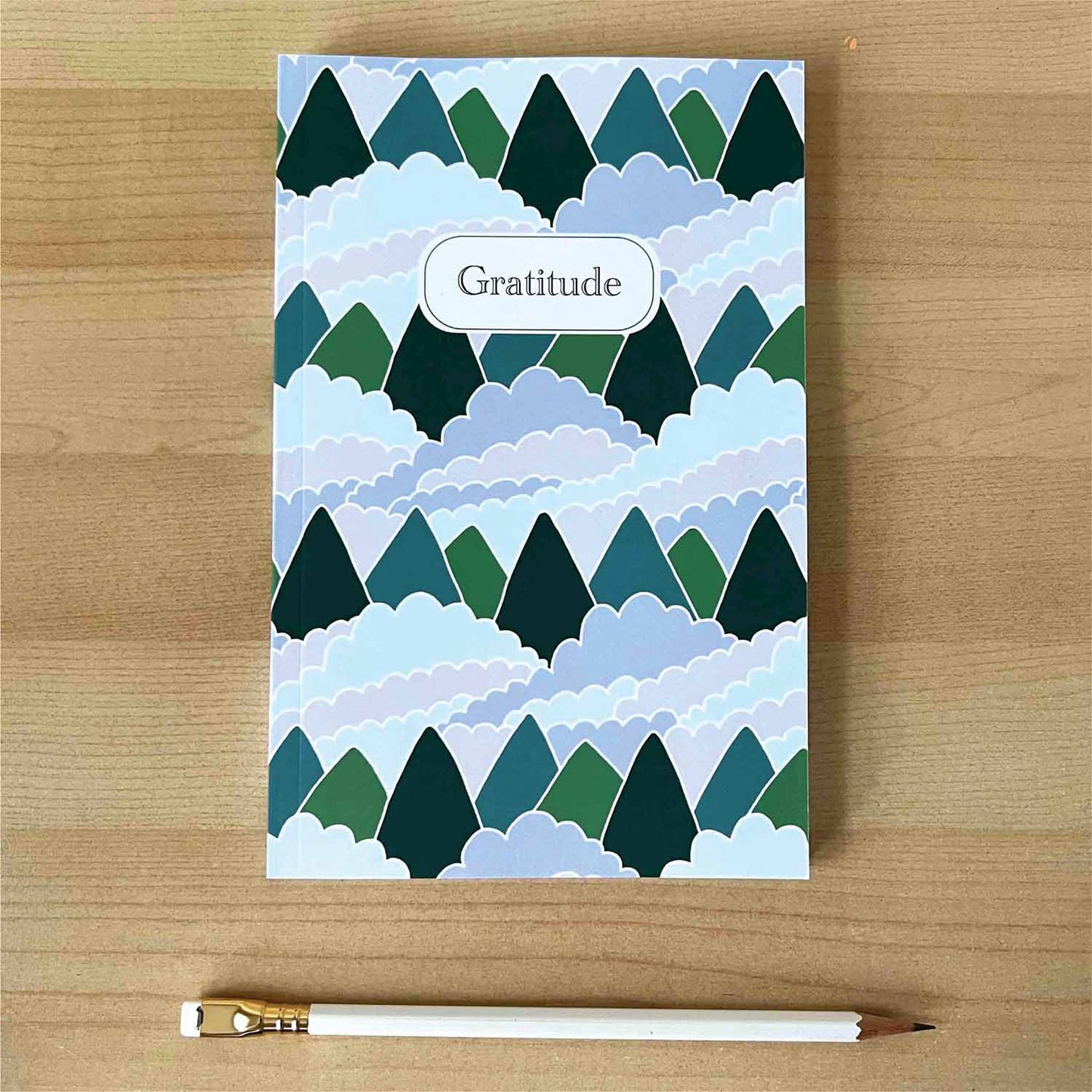 Gratitude Journal - Hand-Drawn Mountain & Cloud Design for Mindfulness