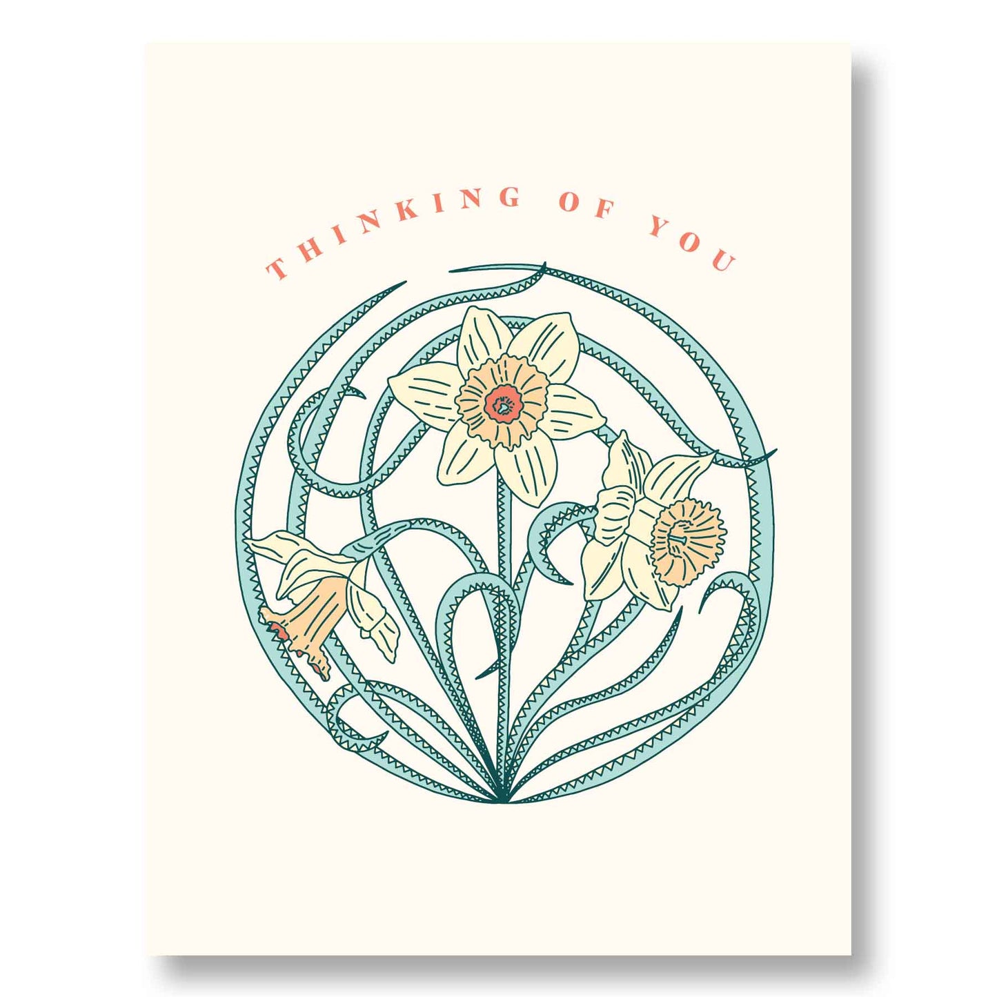 Thinking of You Card – Daffodil Floral Illustration Sympathy & Encouragement Greeting Card