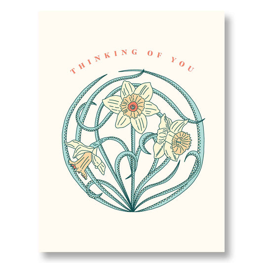 Thinking of You Card – Daffodil Floral Illustration Sympathy & Encouragement Greeting Card