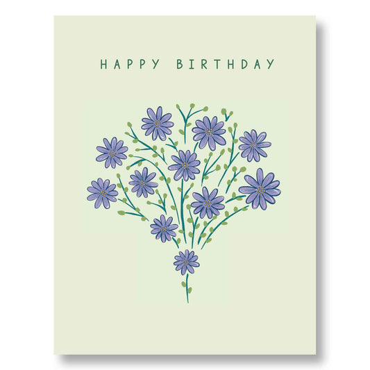 Purple Daisy Bouquet "Happy Birthday" Card
