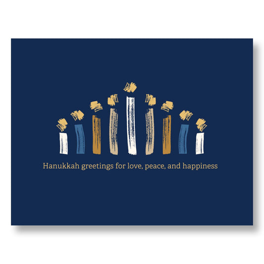 Hanukkah Notecard Set of 8 – Brush‑Stroke Menorah Design – A2 Cards & White Envelopes – Belly Band Wrapped