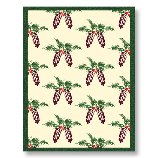 Holiday Notecard Set of 8 – Pine Cone & Evergreen Design – A2 Cards & White Envelopes – Belly Band Wrapped