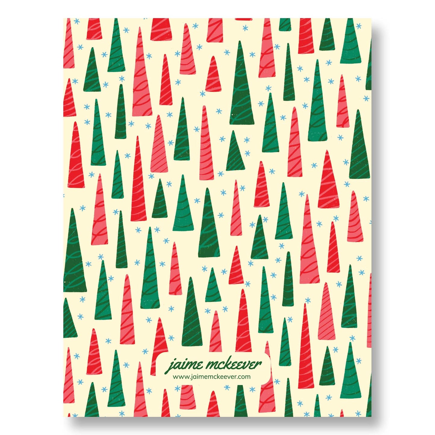 Holiday Notecard Set of 8 – Triangle Trees Pattern – A2 Cards & White Envelopes – Belly Band Wrapped