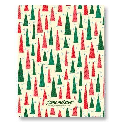 Holiday Notecard Set of 8 – Triangle Trees Pattern – A2 Cards & White Envelopes – Belly Band Wrapped