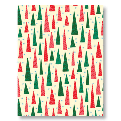 Holiday Notecard Set of 8 – Triangle Trees Pattern – A2 Cards & White Envelopes – Belly Band Wrapped