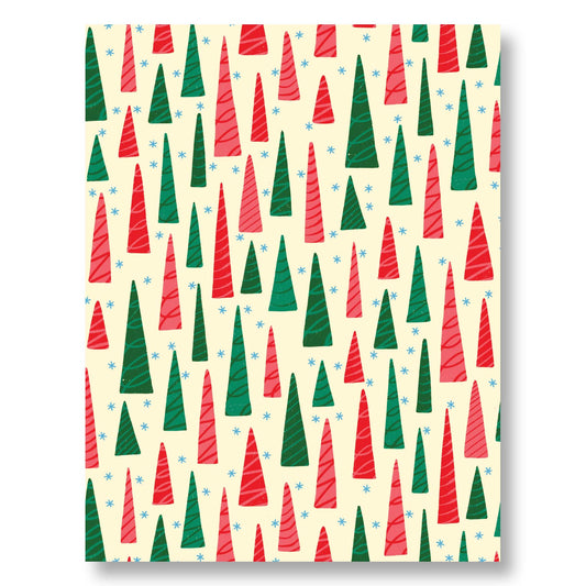 Holiday Notecard Set of 8 – Triangle Trees Pattern – A2 Cards & White Envelopes – Belly Band Wrapped