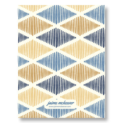 Hanukkah Notecard Set of 8 – Blue & Gold Diamond Pattern – A2 Cards & White Envelopes – Belly Band Wrapped