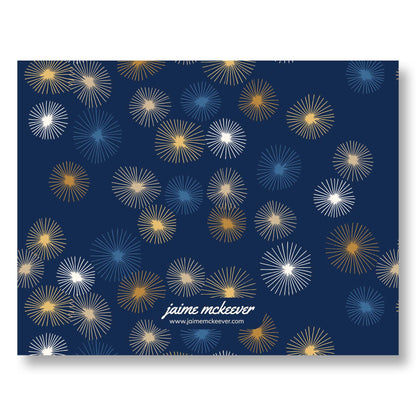 Blue Bursts Hanukkah Greeting Card – Elegant & Modern Design