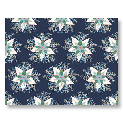 Holiday Notecard Set of 8 – Winter Poinsettias Design – A2 Cards & White Envelopes – Belly Band Wrapped