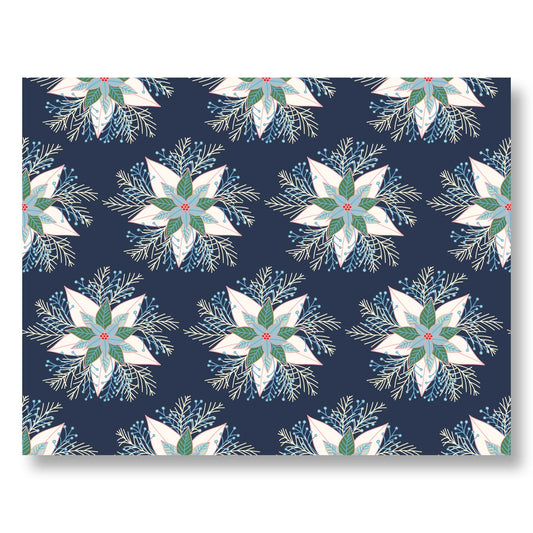 Holiday Notecard Set of 8 – Winter Poinsettias Design – A2 Cards & White Envelopes – Belly Band Wrapped