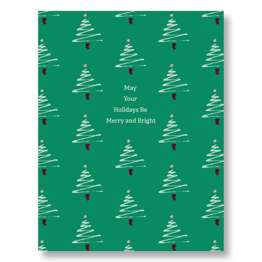 Holiday Notecard Set of 8 – Brush Stroke Christmas Trees – A2 Cards & White Envelopes