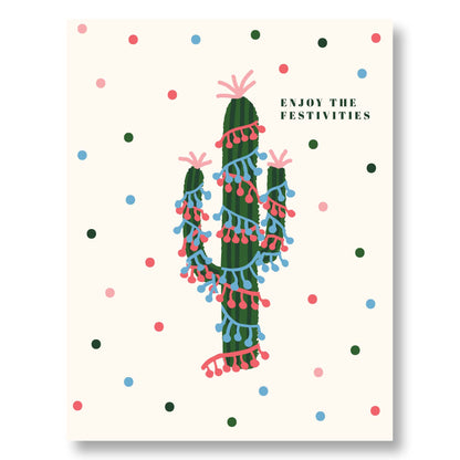 Holiday Notecard Set of 8 – Festive Cactus Lights Design – A2 Cards & White Envelopes – Belly Band Wrapped