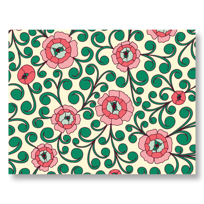 Floral Holiday / Winter Notecard Set of 8 – Roses & Scrolls Design – A2 Cards & White Envelopes – Belly Band Wrapped