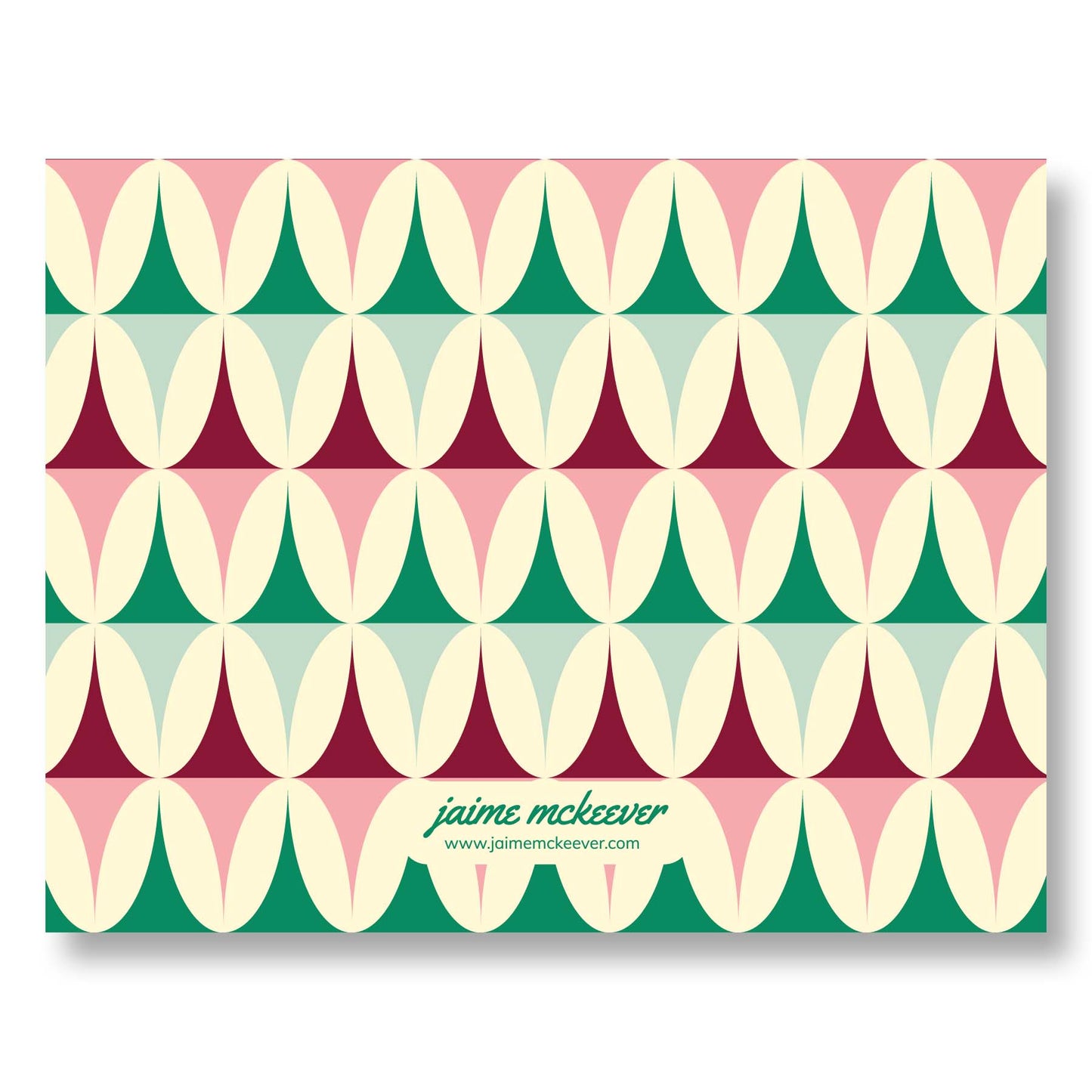 Holiday Notecard Set of 8 – Geometric Trees Pattern – A2 Cards & White Envelopes – Belly Band Wrapped