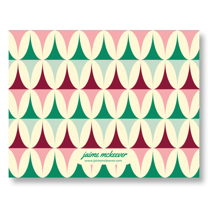 Holiday Notecard Set of 8 – Geometric Trees Pattern – A2 Cards & White Envelopes – Belly Band Wrapped