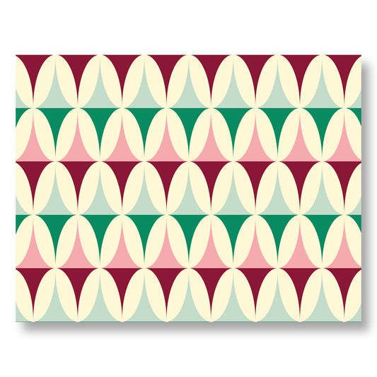 Holiday Notecard Set of 8 – Geometric Trees Pattern – A2 Cards & White Envelopes – Belly Band Wrapped