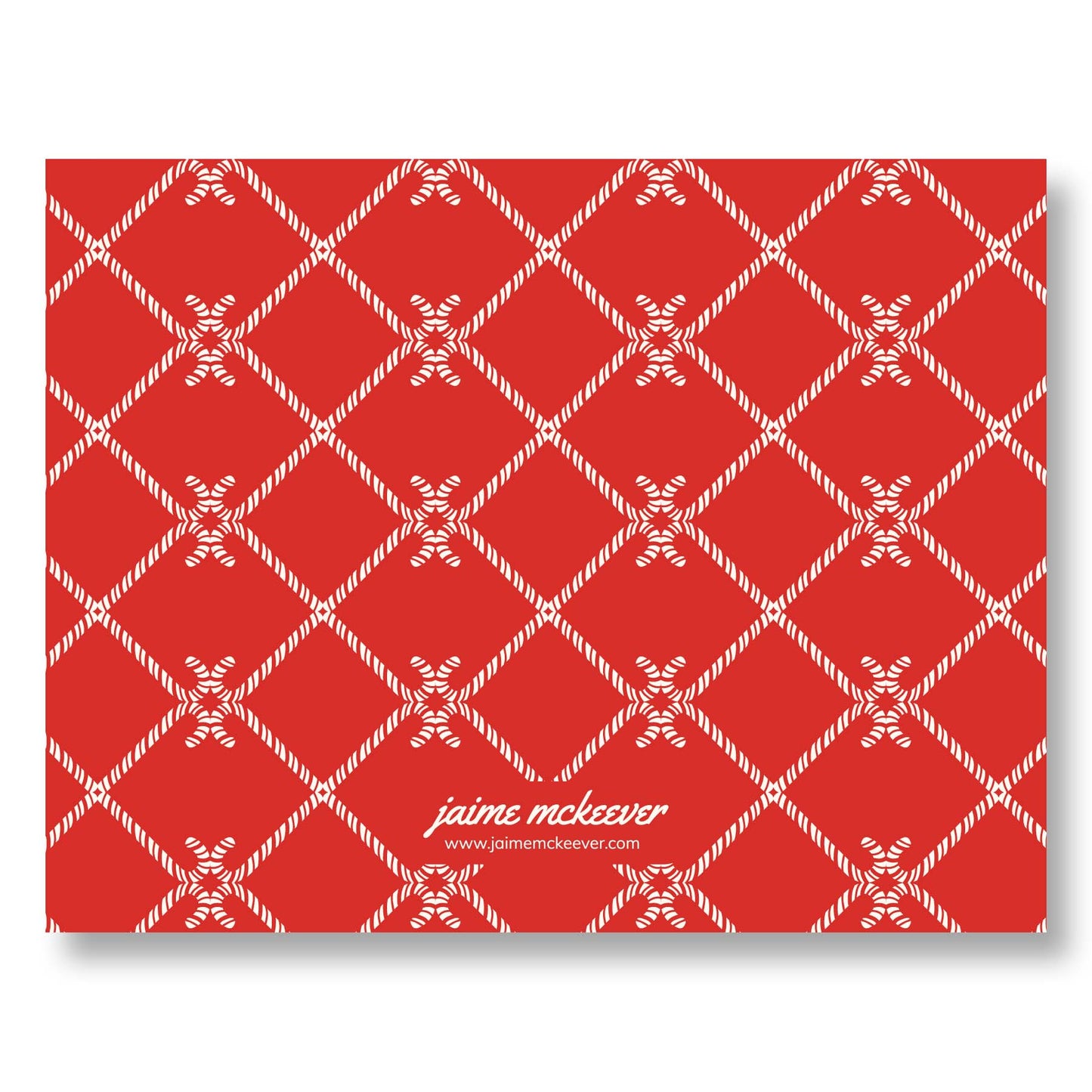 Holiday Notecard Set of 8 – Candy Cane Lattice Pattern – A2 Cards & White Envelopes – Belly Band Wrapped