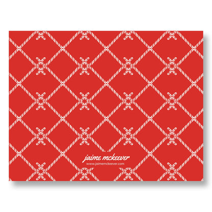 Holiday Notecard Set of 8 – Candy Cane Lattice Pattern – A2 Cards & White Envelopes – Belly Band Wrapped