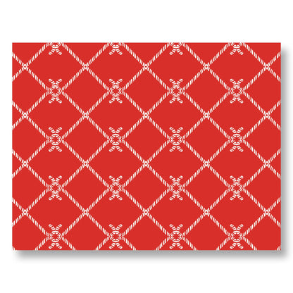 Holiday Notecard Set of 8 – Candy Cane Lattice Pattern – A2 Cards & White Envelopes – Belly Band Wrapped