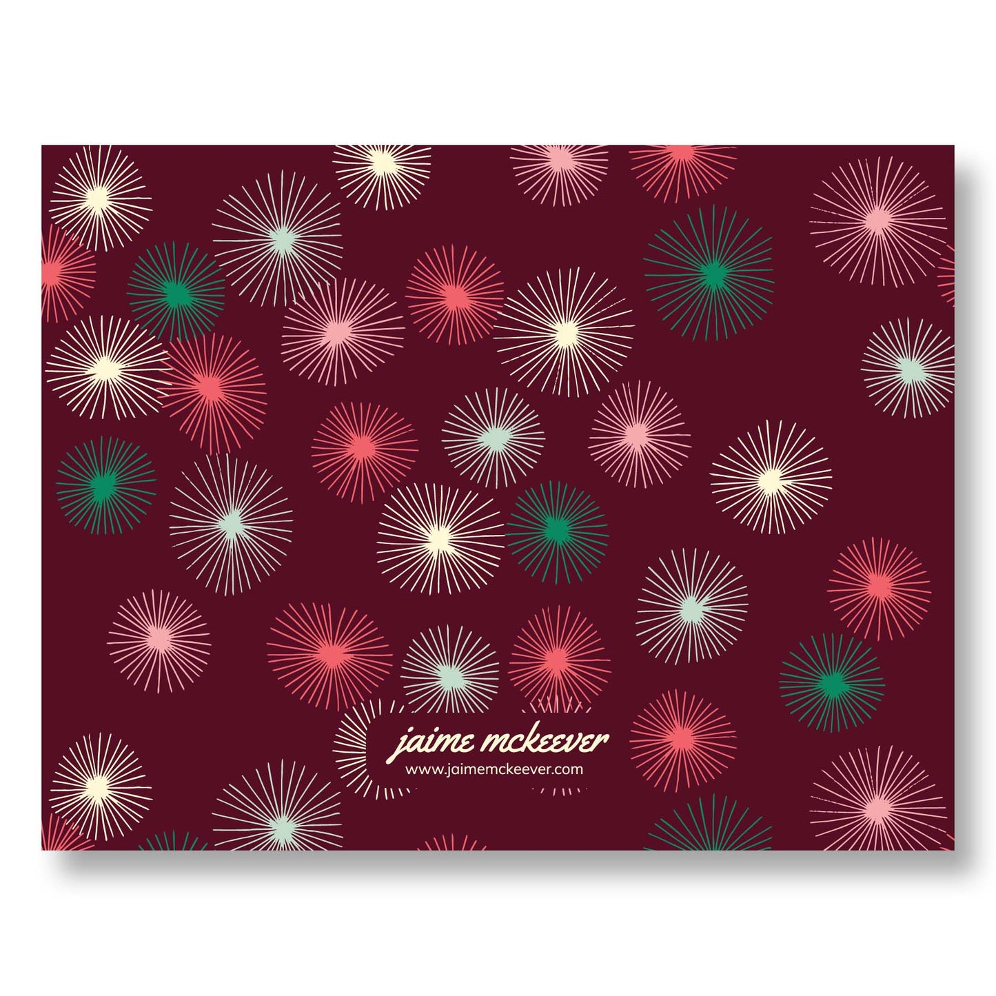 Holiday Notecard Set of 8 – Red Burst Starburst Design – A2 Cards & White Envelopes – Belly Band Wrapped