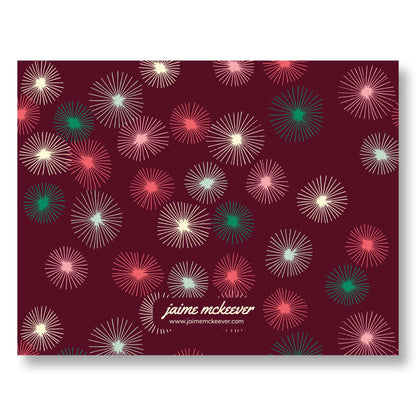 Holiday Notecard Set of 8 – Red Burst Starburst Design – A2 Cards & White Envelopes – Belly Band Wrapped