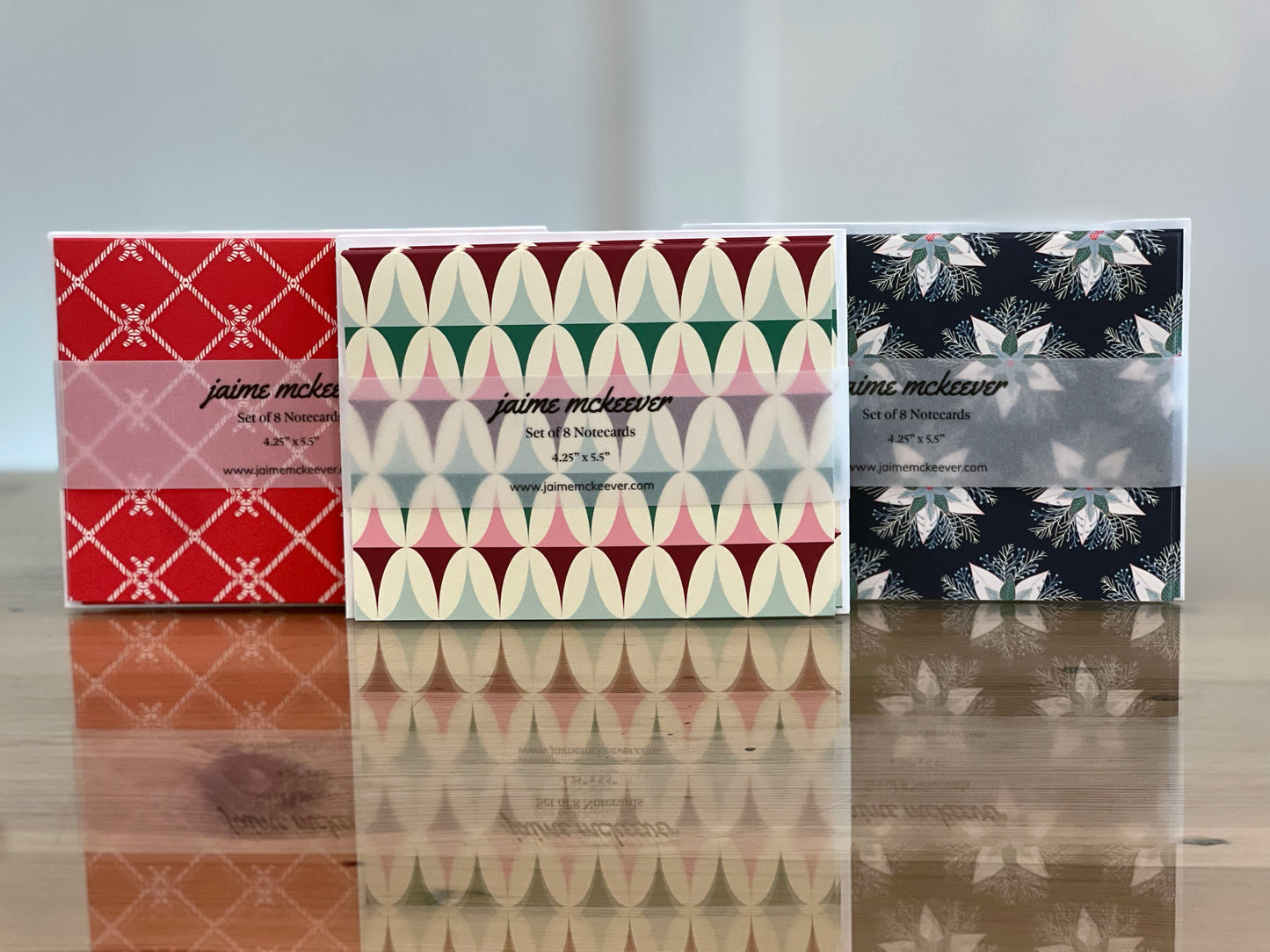 Holiday Notecard Set of 8 – Candy Cane Cheer – A2 Cards & White Envelopes – Belly Band Wrapped