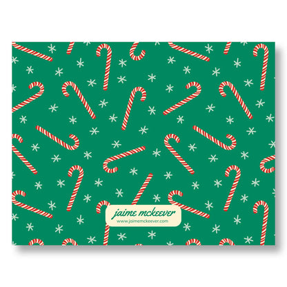 Holiday Notecard Set of 8 – Candy Cane Cheer – A2 Cards & White Envelopes – Belly Band Wrapped