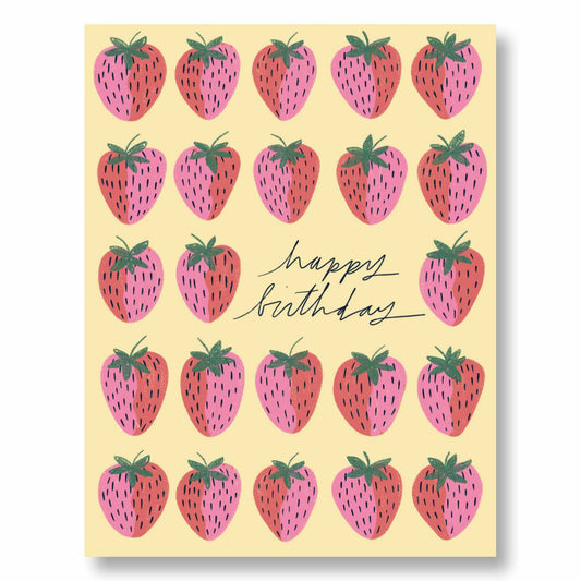Strawberry Happy Birthday Card – Cute Fruit Birthday Greeting Card