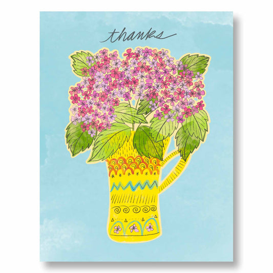 Floral Thank You Card – Cute Flower Bouquet in Yellow Pitcher Greeting Card
